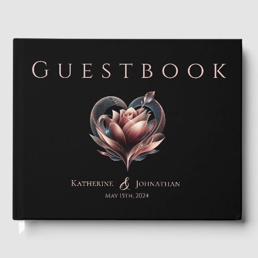 Moderne Rose mit einer Herzhochzeit Gästebuch (Vorderseite)