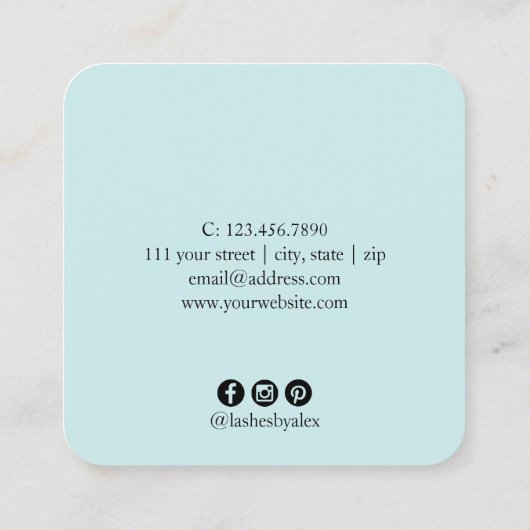 Moderne Rose mit minimalem Marmor-Wimpernverlänger Quadratische Visitenkarte (Rückseite)