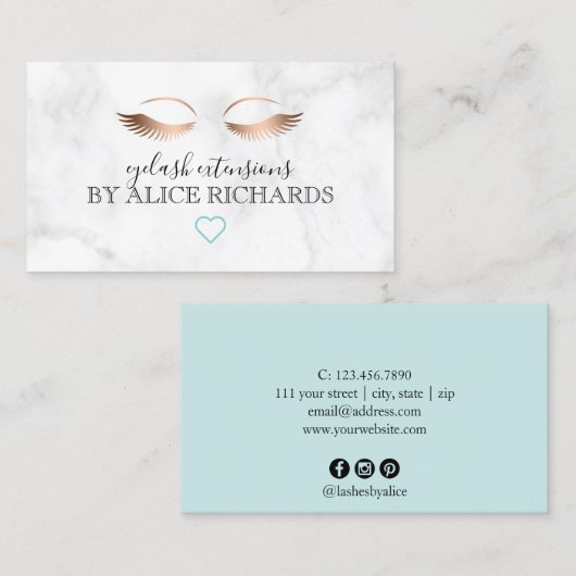 Moderne Rose mit minimalem Marmor-Wimpernverlänger Visitenkarte (Vorne/Hinten)