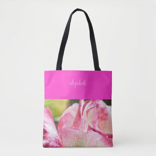 Moderne Rose Mit Monogramm Tasche (Vorderseite)