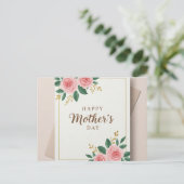 Moderne Rose Muttertagskarte mit Golddetails Feiertagspostkarte (Stehend Vorderseite)