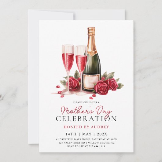 Moderne Rose Party der Mutter Champagner Einladung (Vorderseite)