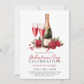 Moderne Rose Party der Wine Champagne Galentine Einladung (Vorderseite)