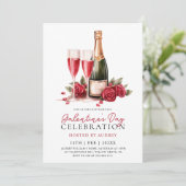 Moderne Rose Party der Wine Champagne Galentine Einladung (Stehend Vorderseite)