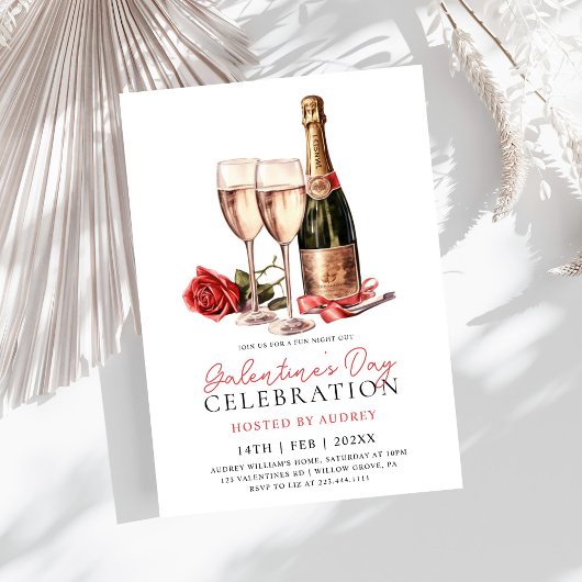 Moderne Rose Party der Wine Champagne Galentine Einladung