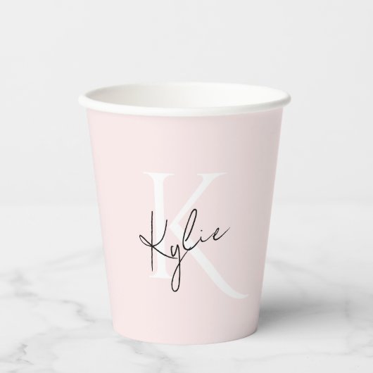 Moderne Rosé Personal Monogramm Name - Pappbecher (Vorderseite)