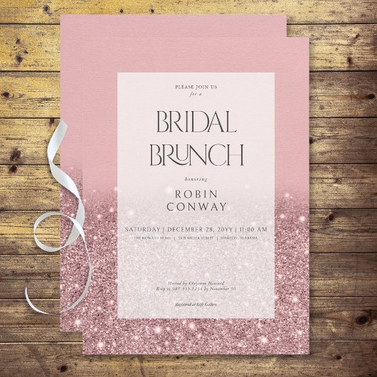 Moderne Rose Pink Glam Glitzer Bridal Brunch Einladung