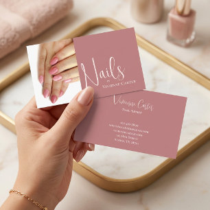Moderne Rose Pink Schrift Foto Nagel Künstler Salo Visitenkarte