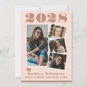 Moderne Rose Pink Script 4 Foto Collage Abschluss Ankündigung (Vorderseite)