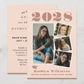 Moderne Rose Pink Script 4 Foto Collage Abschluss Ankündigung (Vorne/Hinten)