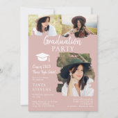 Moderne Rose Pinselstrich 3 Fotos Abschluss Einladung (Vorderseite)