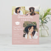 Moderne Rose Pinselstrich 3 Fotos Abschluss Einladung (Stehend Vorderseite)