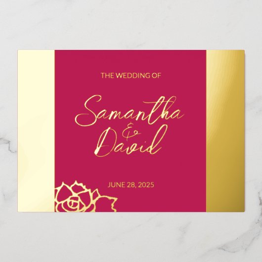 Moderne Rose Red Wedding Foil Einladung (Vorderseite)