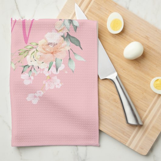 Moderne Rose Rosa Anfangsskriptmonogramm Geschirrtuch (Viertel Falte)