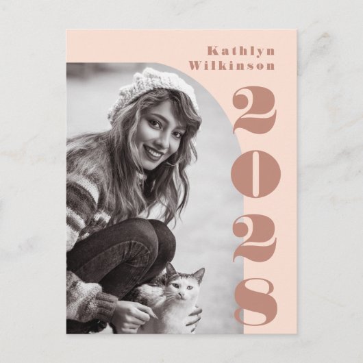 Moderne Rose Rosa Bögen Fettschrift Foto Grad Ankündigungspostkarte (Vorderseite)