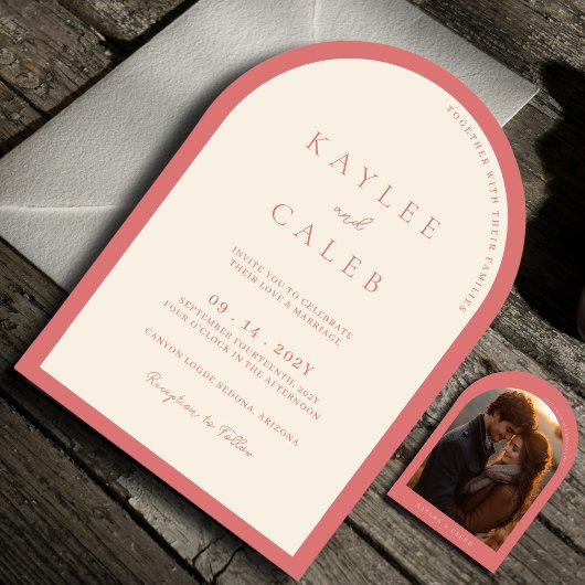 Moderne Rose Rosa Foto Hochzeit Einladung