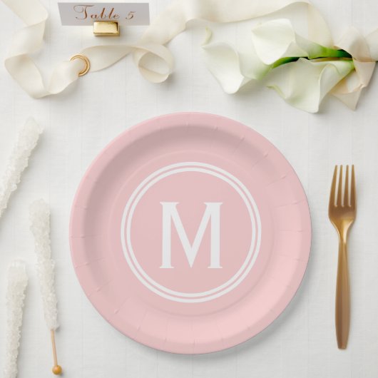 Moderne Rose Rosa Gerahmte Monogramm Pappteller (Hochzeit)