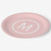 Moderne Rose Rosa Gerahmte Monogramm Pappteller (Schrägansicht)