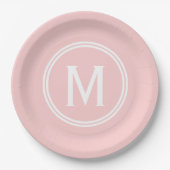 Moderne Rose Rosa Gerahmte Monogramm Pappteller (Vorderseite)