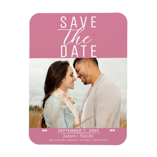 Moderne Rose Rosa Save the Date Hochzeitsstift Fot Magnet (Vertikal)