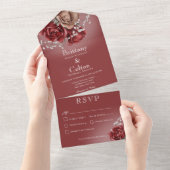 Moderne Rose Rot und Braun Rotes Abendessen mit Bl All In One Einladung (Abreißen)