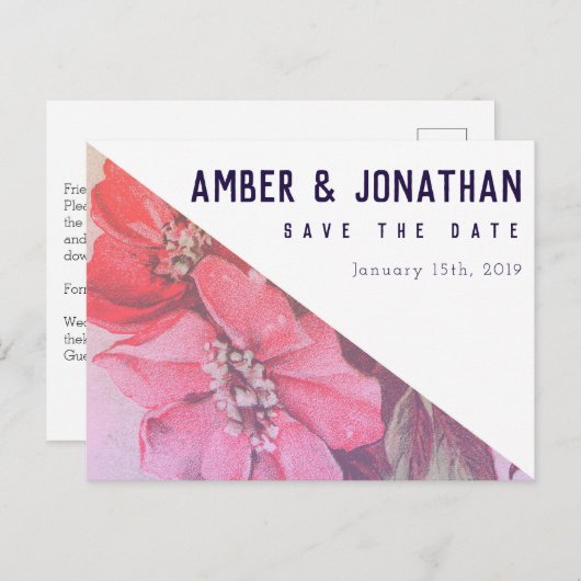 Moderne Rose Save the Date Postkarte (Vorne/Hinten)