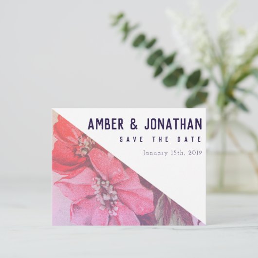 Moderne Rose Save the Date Postkarte (Stehend Vorderseite)