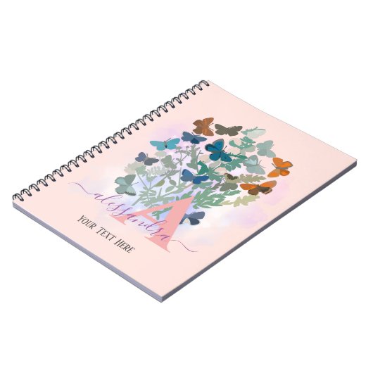 Moderne Rose-Schmetterling-Monogramm-Dankbarkeit Notizblock (Linke Seite)