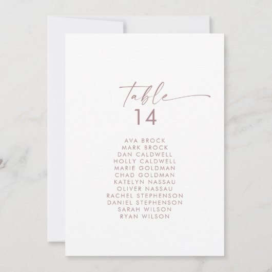 Moderne Rose Script Tischnummer Seekartenkarte (Rückseite)