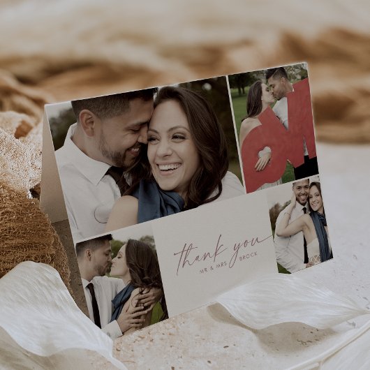 Moderne Rose Skript 4 FotoCollage geklappt Hochzei Dankeskarte