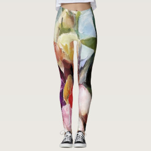 Moderne Rose Tulips Bouquet: Abstrakte Ölmalerei Leggings