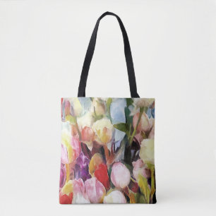 Moderne Rose Tulips Bouquet: Abstrakte Ölmalerei Tasche