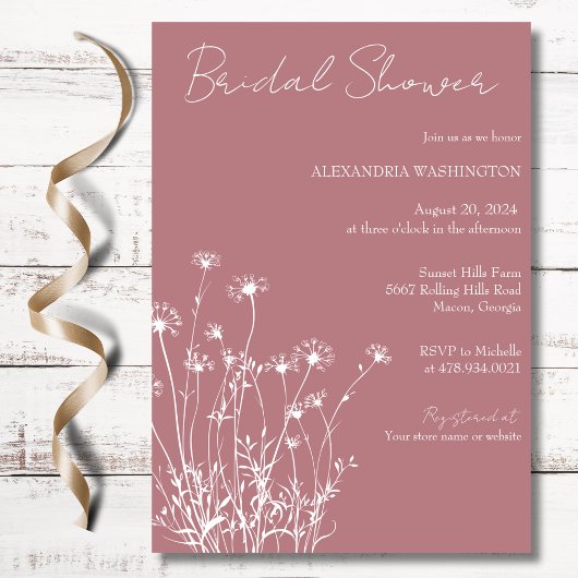 Moderne Rose und Brautparty mit weißer Wildblume Einladung