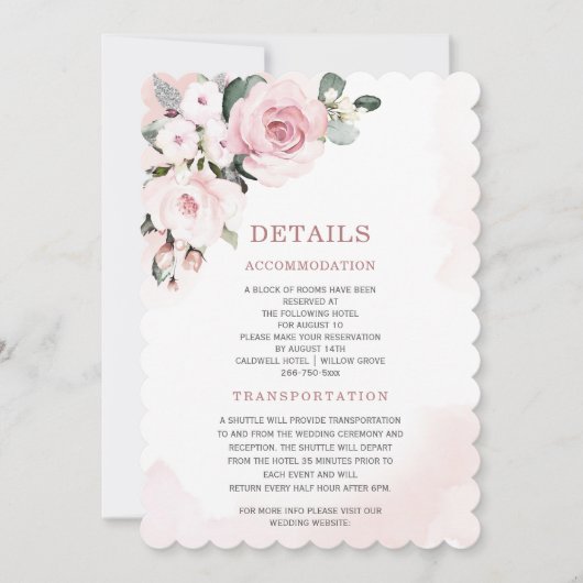 Moderne Rose und graue Hochzeitdetails Einladung (Vorderseite)