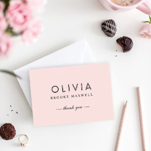 Moderne Rosé und Schwarzes Monogramm Dankeskarte