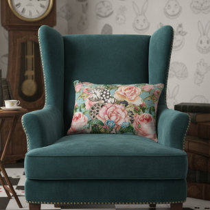 Moderne Rose und Uhrenmuster blau Dekokissen