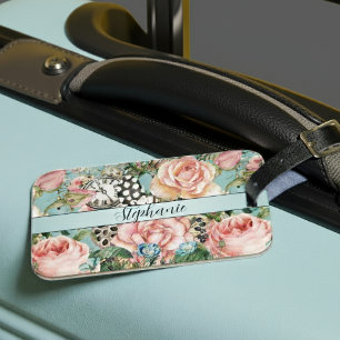 Moderne Rose und Uhrenmuster blau Gepäckanhänger