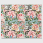 Moderne Rose und Uhrenmuster blau Geschenkpapier (Flach)