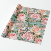 Moderne Rose und Uhrenmuster blau Geschenkpapier (Ungerollt)