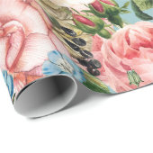 Moderne Rose und Uhrenmuster blau Geschenkpapier (Rolleneckpunkt)