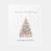 Moderne Rosé-Weihnachtsbaum Personalisierter Feier Fleecedecke (Vorderseite)