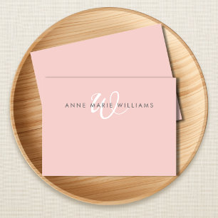 Moderne Rosé Weiß Schrift Monogramm Mitteilungskarte