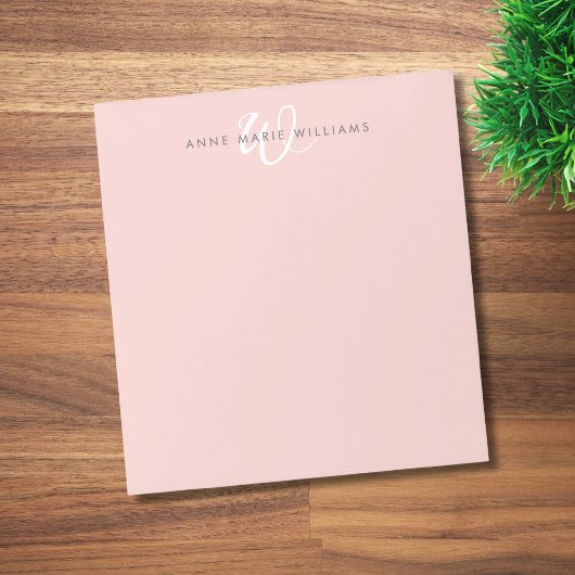 Moderne Rosé Weiß Schrift Monogramm Notizblock