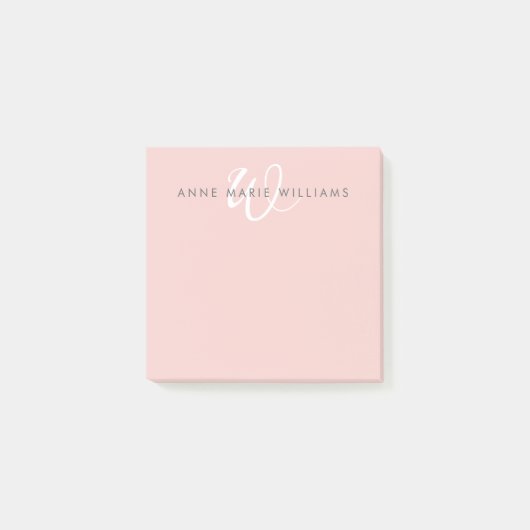 Moderne Rosé Weiß Schrift Monogramm Post-it Klebezettel (Vorderseite)
