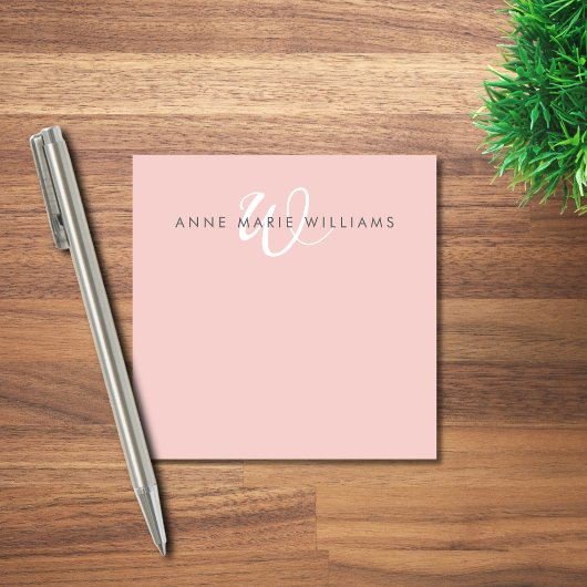 Moderne Rosé Weiß Schrift Monogramm Post-it Klebezettel