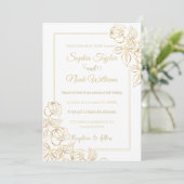 Moderne Rose Weiß und Gold Minimal Einladung (Stehend Vorderseite)