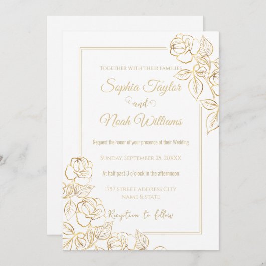 Moderne Rose Weiß und Gold Minimal Einladung (Vorne/Hinten)