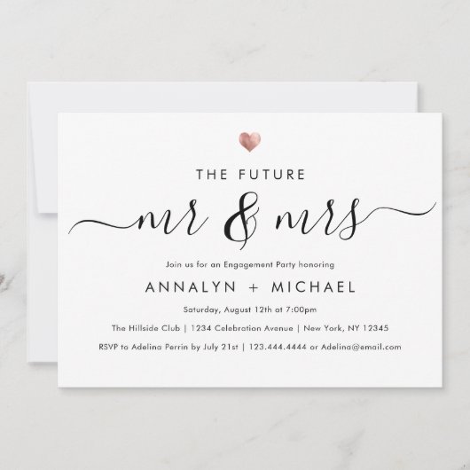 Moderne Rose Zukunft Mr. and Mrs Engagement Party Einladung (Vorderseite)