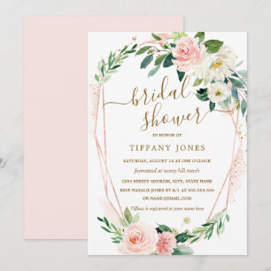 Moderne Roségold-Blumenkranz-Brautparty Einladung