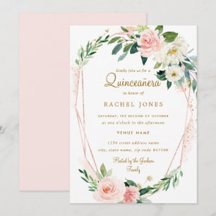 Moderne Roségold-Blumenkranz-Quinceanera Einladung